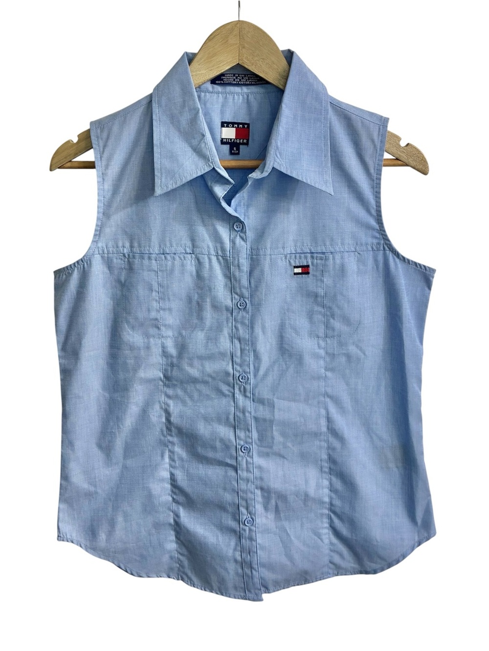 Tommy Hilfiger Women’s Small Light Blue Button Down Sleeveless Shirt